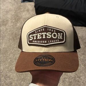 Stetson Two-Tone Patch Trucker Hat - Cream & Brown